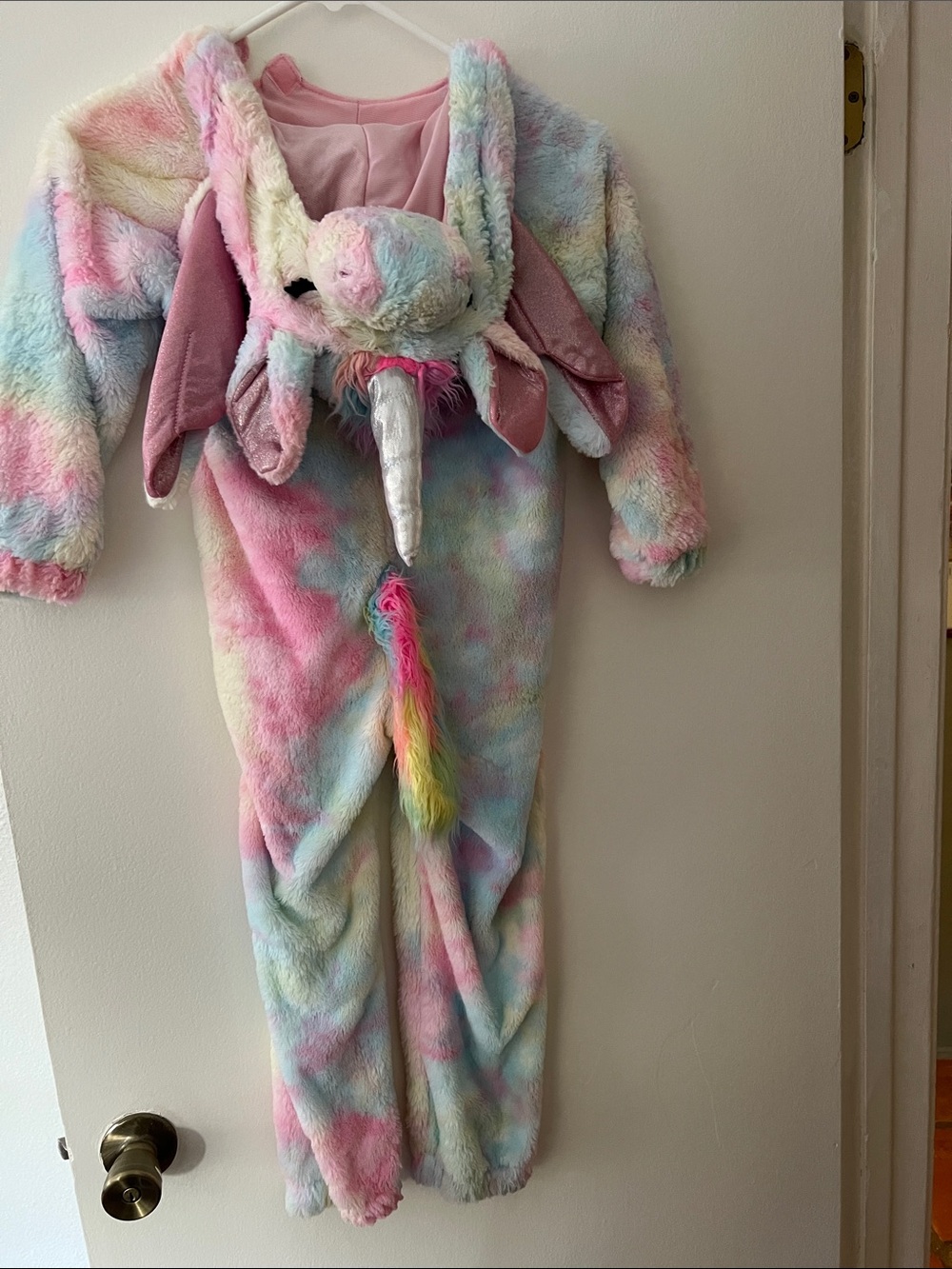 Pastel Rainbow Unicorn One-Piece Kids Costume - Plush Hooded Jumpsuit